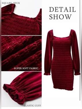 SIMPLEE Womens Long Sleeve Velvet Dress Elegant Bodycon